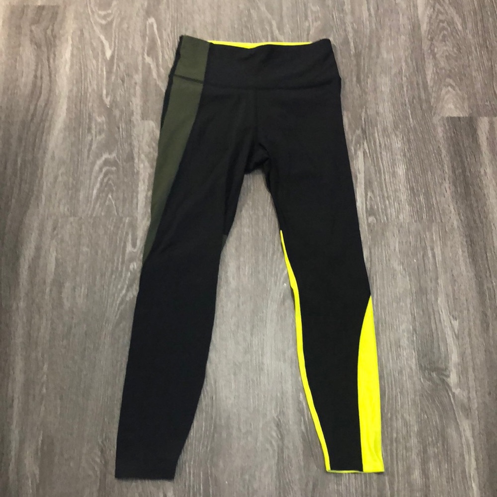 Athleta ASYM Colorblock Tight Size Small Black, Neon and Dark Green